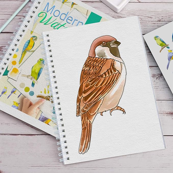 Watercolor Workbook for Beginners with Step-by-Step - 12 Watercolor Coloring Pages - 100% Cotton 300gsm/140lb Watercolor Paper - Gift for Women,Adults, Teens (Birds)