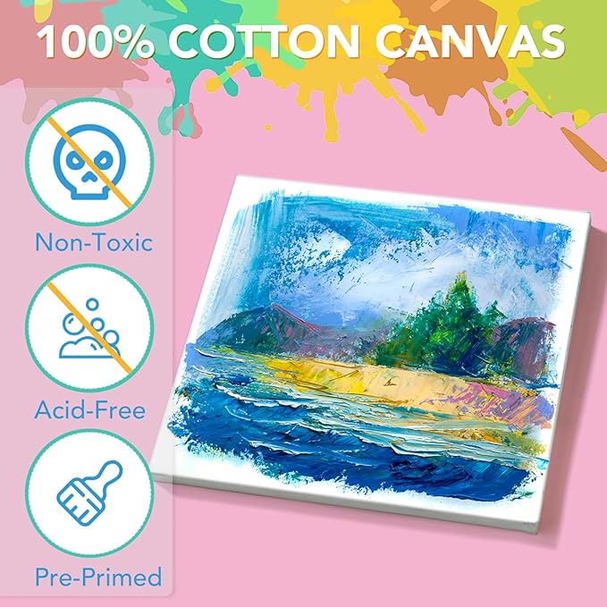 ESRICH Mini Canvases for Painting 4x4 Canvas Value Pack of 48PCS, 2/5In Thickness Small Canvas, Great for School Projects, Kids Birthday Party and Wall Decoration, White