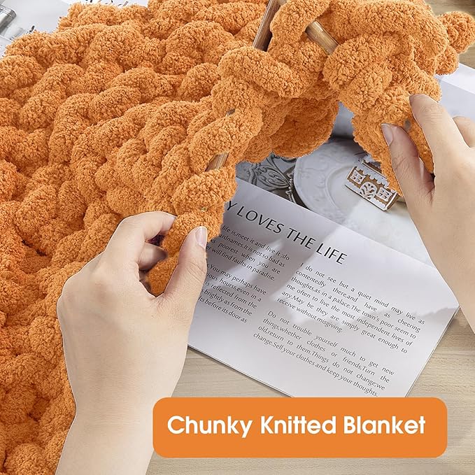 HOMBYS 8 Pack Assorted Chunky Yarn for Crocheting,Super Bulky Large Soft Fluffy Yarn,Plush Fuzzy Yarn,Thick Chenille Yarn for Hand Knitting/Arm Knitting,4 Buttercup,4 Orange(27yds,8 oz Each Skein)