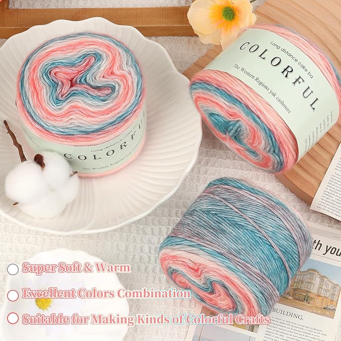 Aeelike Gradient Yarn for Crocheting, 6 Skeins Cake Yarns Fairyland Yarn 100g (3.52 oz) 245m (267 Yards) # 3 Light Weight - Super Soft Ombré Yarns for Making Colorful Crafts, Blue Pink Gradient