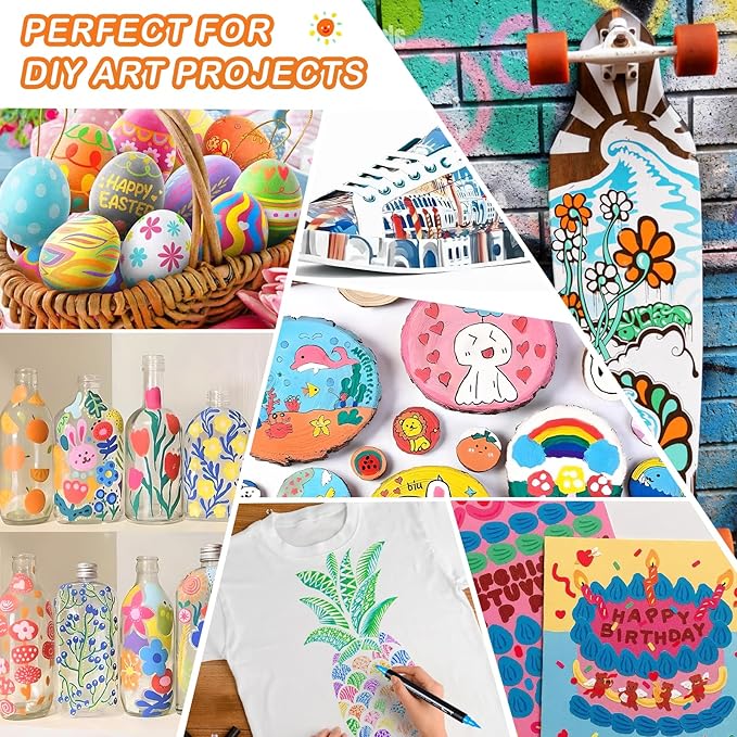 Acrylic Paint Pens Markers, 60 Colors Dual Tip Acrylic Paint Pens for Rock Painting, Wood, Canvas, Stone, Glass, Ceramic Surfaces, DIY Crafts Making Art Supplies (Round Tip and Fine Tip)