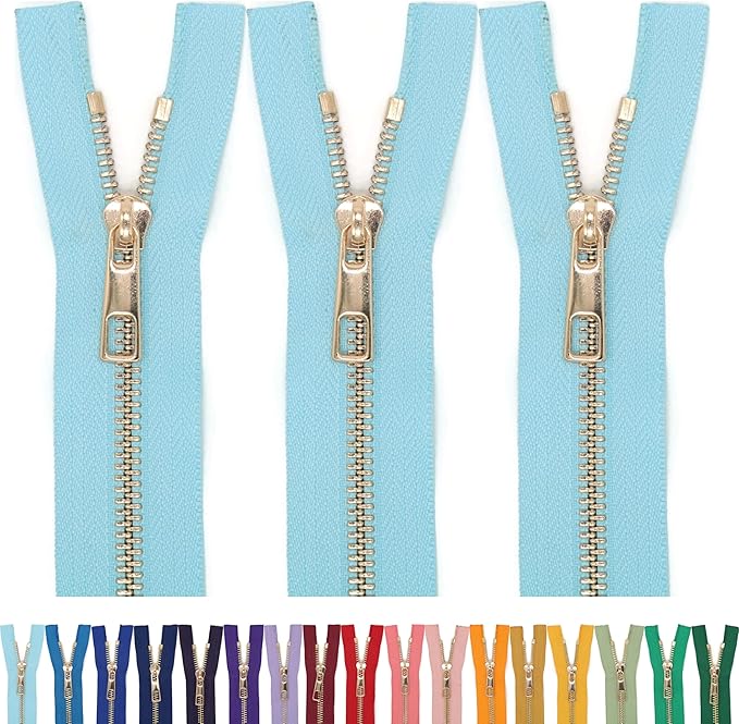 #5 Gold Metal Zipper - 50+ Colors - 3 PCS - (4-14 inches) Sizes - Luxury Lightweight Handcraft Metal Zippers with pulls for Purses Bags Pockets Shoes Sewing & Crafts DIY ZP02368