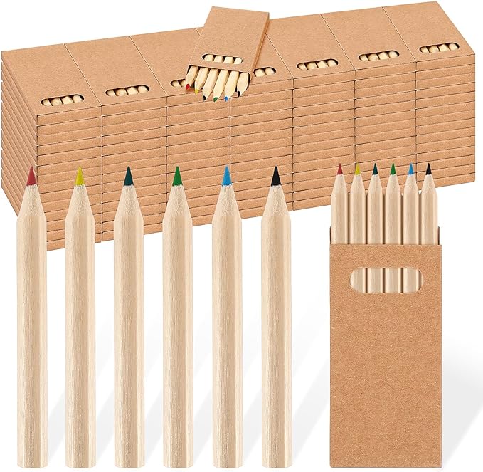 Faccito 100 Packs Mini Drawing Colored Pencils for Kids 3.5 Inch Portable Short Fat 6 Different color Pre Sharpened Pencils in Bulk for Children Painting Classroom School Supplies