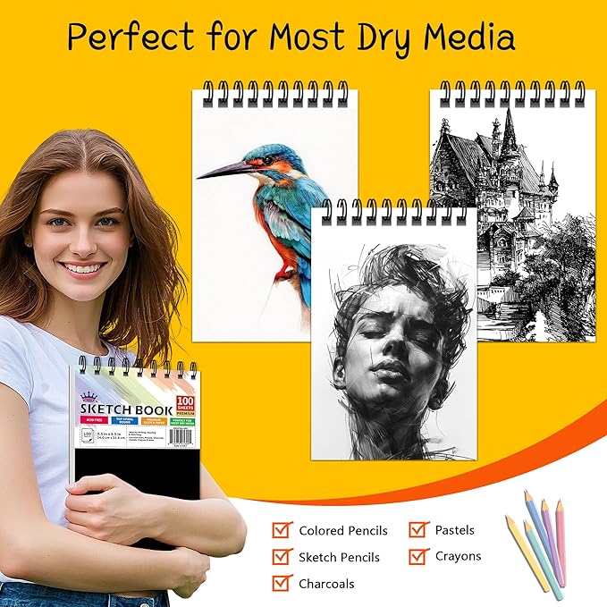 WINNER 5.5" x 8.5" Sketch Book, 4-Pack 400 Sheets Spiral Bound Art Sketchbook, 68lb/100gsm White Acid Free Drawing Pad, Sketching Drawing Writing Sketch Pad for Kids, Adults, Teens, Girls & Boys