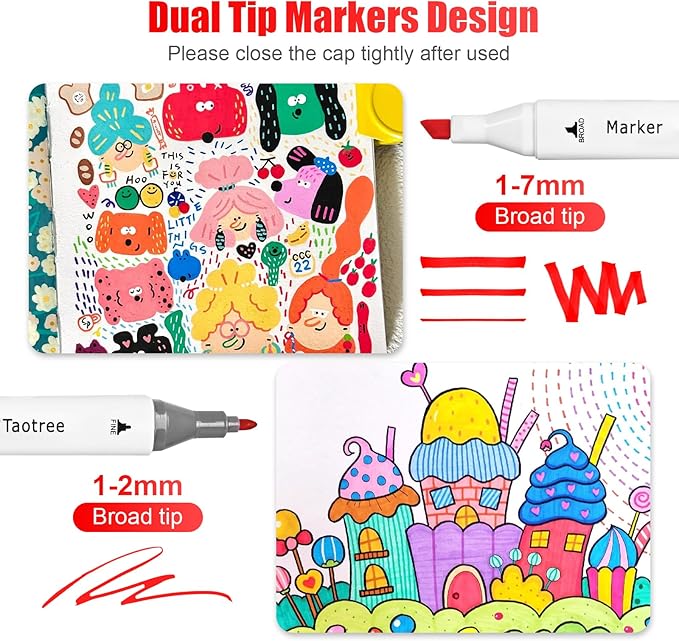 Taotree Alcohol Markers Set 80 Colors with Case & Holders, Dual Tips Art Coloring Markers Pens Set, Chisel & Fine Sketch Pens Art Supplies for Artist Adult Coloring Book Drawing, Painting, Sketching