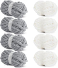 HOMBYS 8 Pack Assorted Chunky Yarn for Crocheting,Super Bulky Large Soft Fluffy Yarn,Plush Fuzzy Yarn,Thick Chenille Yarn for Hand Knitting/Arm Knitting,4 White & 4 Light Grey(27yds,8 oz Each Skein)
