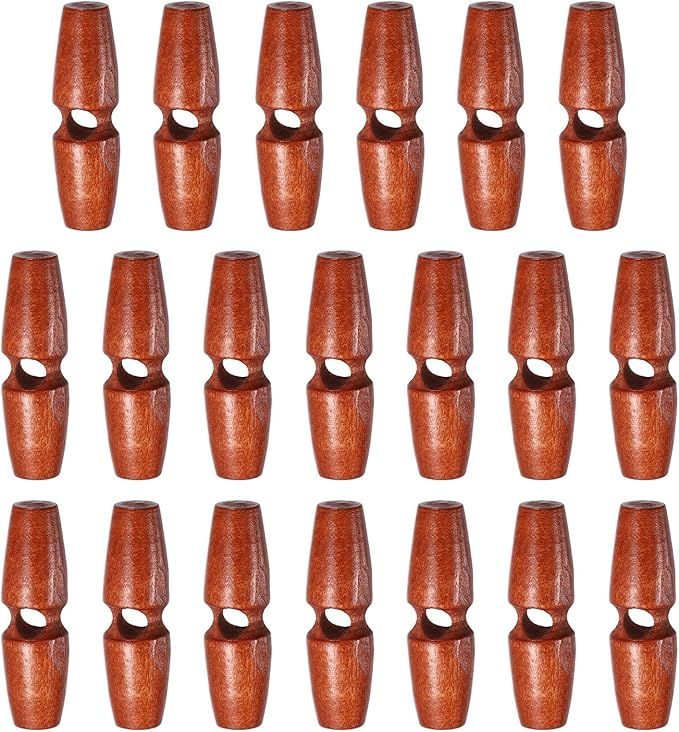 HARFINGTON 20pcs Wooden Toggle Buttons 40mm / 1.6" Single Hole Wood Olive Horn Sewing Buttons for Coat Sweaters Clothing DIY Craft, Red Coffee