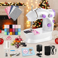 Flying Banana Portable Dual Speed Electric Sewing Kit for Beginners with Extension Table, Mini Sewing Machine with Light, Foot Pedal & Accessories for Household Travel DIY Crafts Repair, White