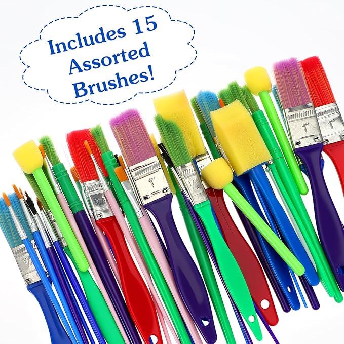 90 Pcs All Purpose Paint Brush Set Bulk for Acrylic and Washable Paints, Easy to Clean and Hold, Round and Flat Brushes, Great with Watercolors