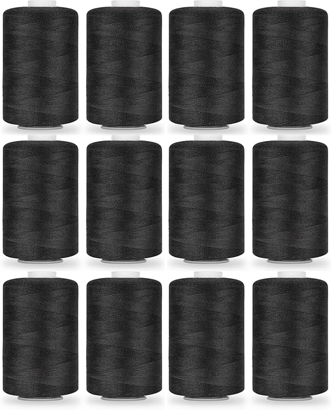 12PCS Thread - 1000Yard Black All Purpose Sewing Machine Thread for Sewing Machine, Hand Stitching, Embroidery Clothing Repair, Home Decor