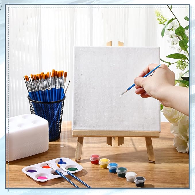 50 Pack Paint Brushes Palettes Sets Bulk 100 Pcs Nylon Painting Brushes and 50 Pcs Plastic Paint Holder Tray Art Party Supplies for Acrylic Oil Watercolor