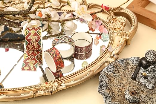 20 Rolls Chinese Style Washi Tape Set, Ancient Palace Pattern Decorative Masking Tapes with Gold Foil, Oriental for Craft, Scrapbook, DIY, Gift Wrapping (11-Crimson Palace Elegance)