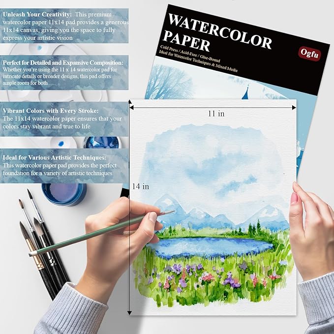 Water Color Paper 11x14, 16 Sheets(32Pages) Large Drawing Pad, 140 lb Cold Press Watercolor Paper 11x14, Art Paper for Watercolor Painting and Acrylic, Drawing & Art Supplies.