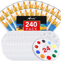 AROIC Paint Brushes Palette Set,24 Pack/240Pcs Acrylic Paint Brushes and 24 Palettes, Professional Artist Brushes, Finger and Face Painting Oil Painting Watercolor Kid's and Adult Painting Art Set.