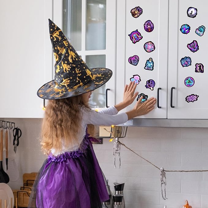 60 Pcs Glow in The Dark Neon Halloween Stickers for Kids, Waterproof Witches Magic Decals for Water Bottle, Vinyl Laptop Decor for Teens Girls Boys, Students Classroom Prizes