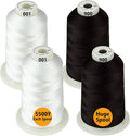 Simthread - 33 Selections - Various Assorted Color Packs of Polyester Embroidery Machine Thread Huge Spool 5500Y for All Purpose Sewing Embroidery Machines - 2White+2Black