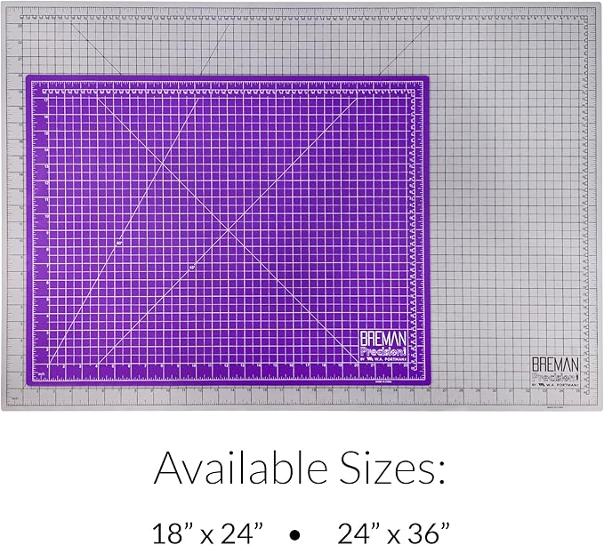 Breman Precision 18x24 Inch Self Healing Cutting Mat – 2-Sided 5-Ply PVC Purple/Gray Cutting Mats for Crafts, Sewing, Quilting & DIY Projects with Durable Non-Slip Surface and Precise Grid Lines