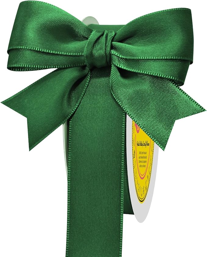 Double Face Forest Green Satin Ribbon 1 inch X 25 Yards Polyester Forest Green Ribbon for Gift Wrapping Very Suitable for Weddings Party Hair Bow Invitation Decorations and More