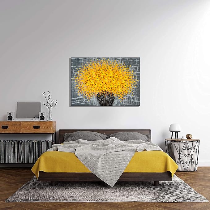 Alenoss Yellow Flower 3D Oil Painting, 40x28 inches Large Abstract Modern Canvas Wall Art Home Decorations Painting on Canvas Wall Pictures Floral Artwork Ready to Hang