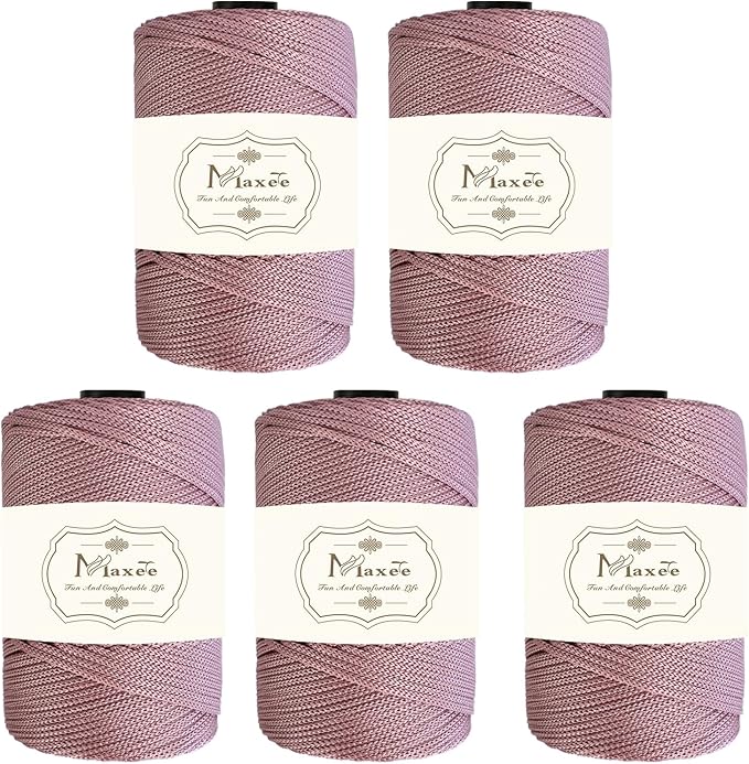 Maxee Premium Polyester Macrame Cord 3 mm × 218 yd (5 Pack),3mm 100% Polypropylene Macrame Cord,Ideal for Crochet, Wall Hangers, Bags, Rugs & DIY Crafts(Deep Powder)