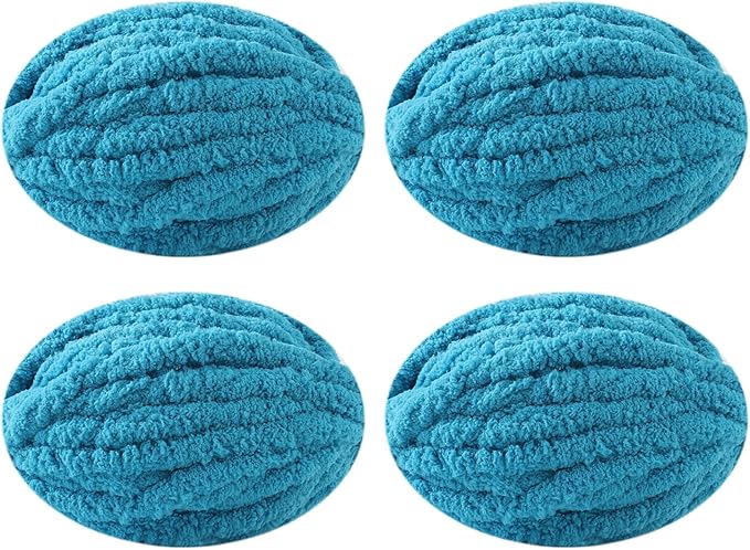 Chunky Yarn for Hand Knitting, No7 Thick Yarn, 250Grams 32Yards, Pack of 4, Perfect for Knitters and Crafters (Lake Blue)