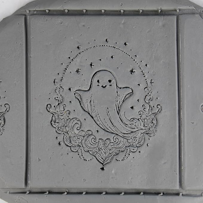 Happy Ghost Clay Texture Roller (4") - Halloween Set #01 - Embossing Pattern Roller for Polymer & Ceramic Clay, Pottery & Crafts