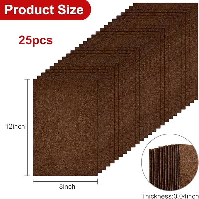 CHRORINE 25 Pcs Assorted Color Felt Fabric Sheets 8" x 12" Soft Felt Fabric Sheet for Crafts DIY Sewing Squares Nonwoven Patchwork (Brown)