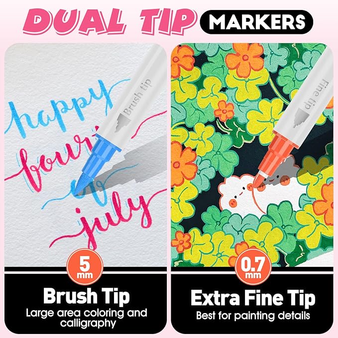 FUMILE 48 Colors Dual Tip Acrylic Paint Pens,Paint Markers With Extra Fine Tip and Brush Tip for Wood, Rock, Glass, Ceramic, Canvas, Paper.Paint Markers for DIY Craft,Pumpkin and Christmas