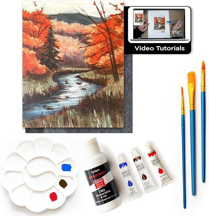 Painting4Real DIY Art Painting Kit for Adults – Learn to Paint Fall Trees with Video Tutorials – 9 Pieces Acrylic Paint Set for Adults –Perfect Christmas Crafts & Holiday Gifts for Art Lovers