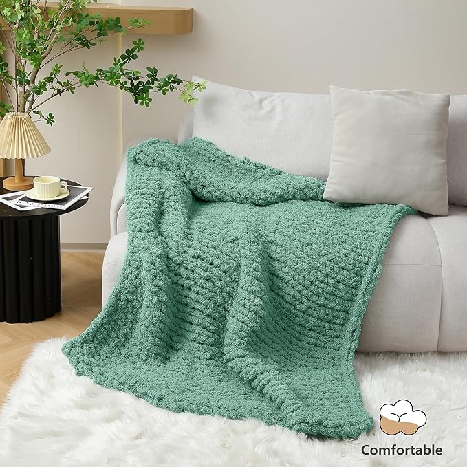 Chunky Yarn for Hand Knitting - #10 Chunky Chenille Yarn, Jumbo Big Thick Chunky Yarns for Crocheting, Super Bulky Chunky Knit Blanket Yarns, 8 Skein (25 yds 8 oz Each Skein), Misty Jungle Green