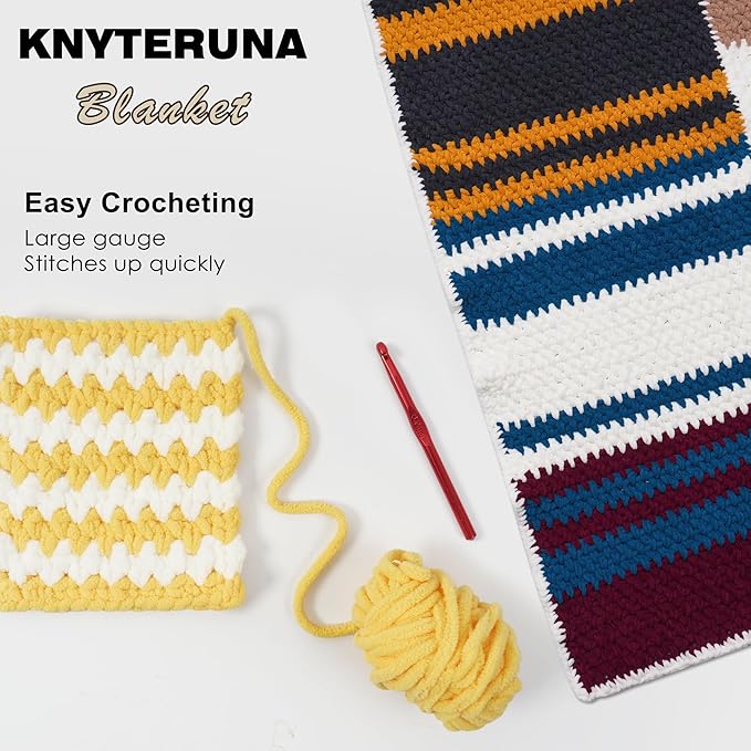 #6 Super Bulky Blanket Yarn for Crocheting - 4 Skeins(Each 10.5oz/300g, 220yds/201m), Chunky Chenille Thick Plush Big Soft Yarn for Crocheting Knitting Blankets, Yellow