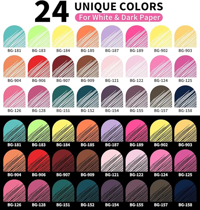 Gel Pens For Coloring, 24 Colors Retractable Colored Pens for Black Paper & White Paper, 0.7mm Fine Point Colorful Pens for Coloring, Writing, Drawing, Journaling, Note Taking, Office, Home