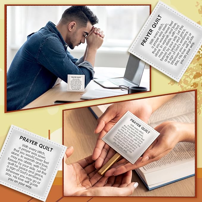 Pocket Prayer Quilt Panel Squares with Small Wooden Crosses Mini Scripture Pocket Prayer Quilt for Friend Family Religious Spiritual Gift Easter Reward Gift(Stylish1,Burlywood)