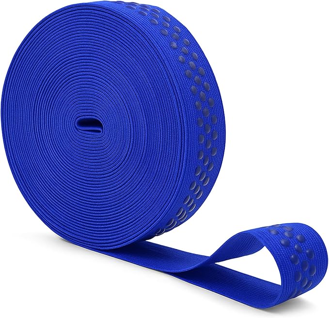 Mandala Crafts 1 Inch Elastic Silicone Gripper Tape for Clothing - 10 Yds Dotted Non Slip Elastic Band for Sewing - Royal Blue Silicone Flat Fabric Stretchy Ribbon Straps