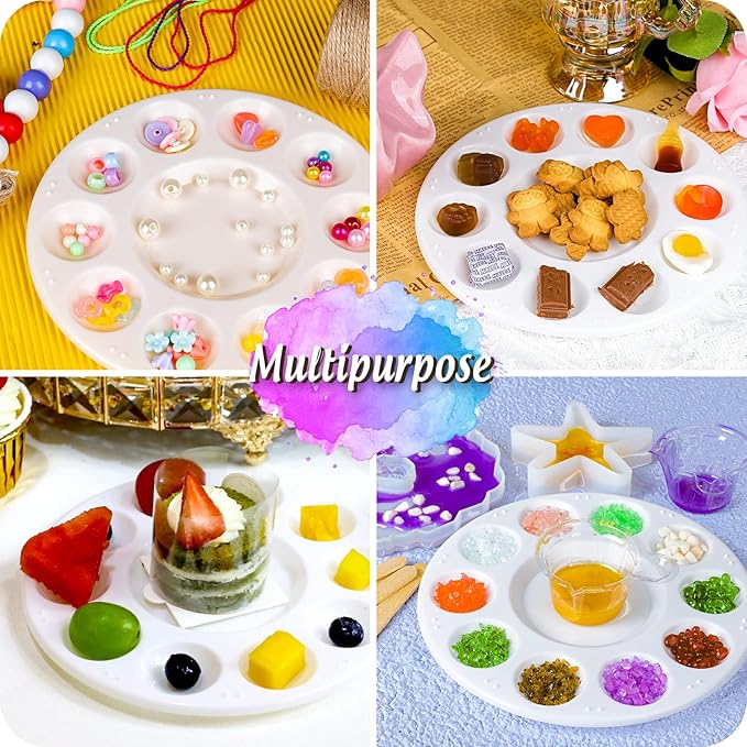 FANDAMEI Paint Palette, Paint Trays for Kids, Paint Pallets with 10 Wells for Adults & Kids, Round Paint Tray Palettes, Plastic Paint Tray Palette, for Painting or DIY Craft Class, White, 2 PCS