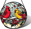 Stained Glass Window Hanging, Love Birds Cardinals Sun Catchers Colorful Glass Panel Birds Suncatcher Decor for Birthday for Women, Men, Wife, Lovers, and Mom 11.8x11.8 in