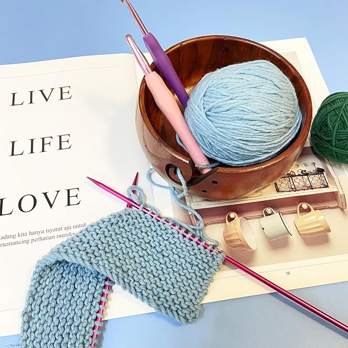 Wooden Yarn Bowl with Holes Knitting Bowl Yarn Storage,Yarn Bowls for Crocheting and Knitting,Perfect for Mother's Day and Home Decor 6.3" x 3"
