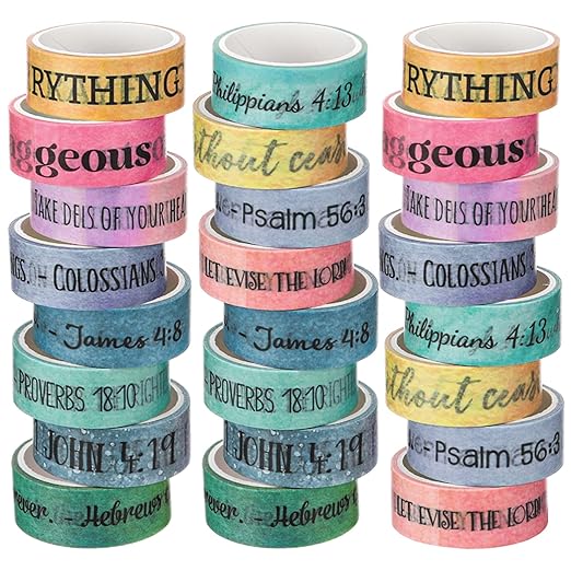Janlaugh 24 Rolls Christian Washi Tape Gifts Bulk Religious Inspirational Scripture Supplies Rainbow Morandi Bible Verse Washi Tape for Bible Journaling Study Crafting New Year DIY Gifts
