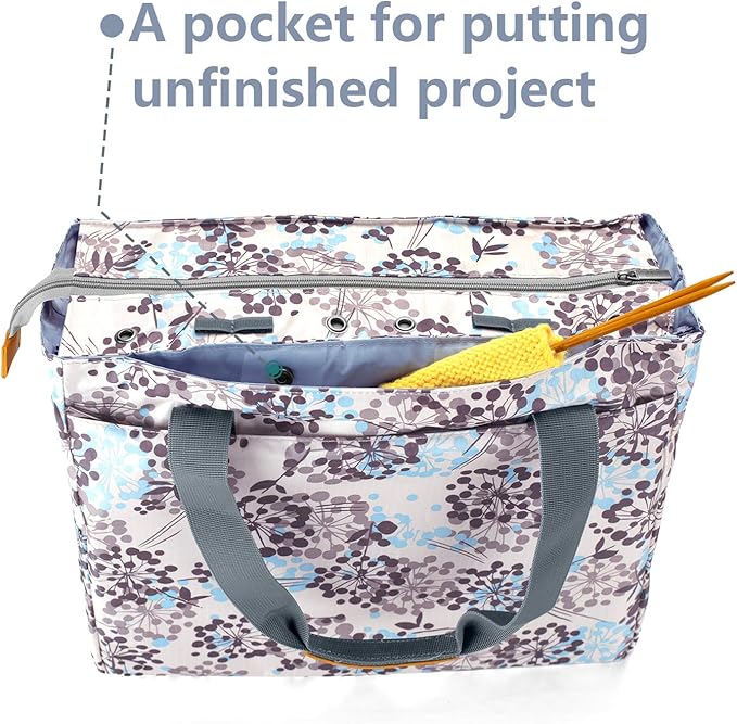 Teamoy Crochet Bag Organizer, Yarn Storage for Crocheting, Knitting Tote Bag for Needles and Hooks - Ideal for Crochet Lovers, Dandelion