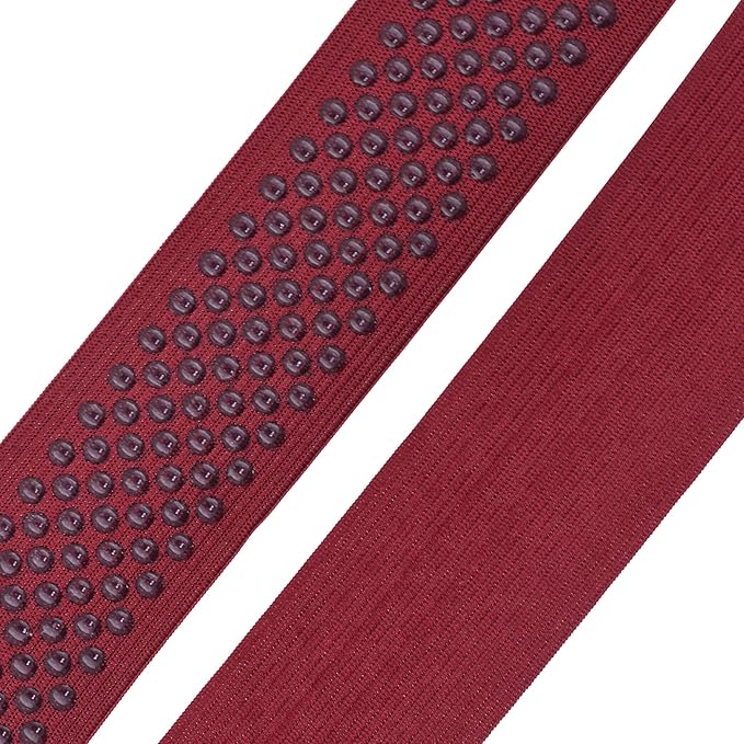 Mandala Crafts 2 Inch Elastic Silicone Gripper Tape for Clothing - 5 Yds Dotted Non Slip Elastic Band for Sewing - Burgundy Silicone Flat Fabric Stretchy Ribbon Straps