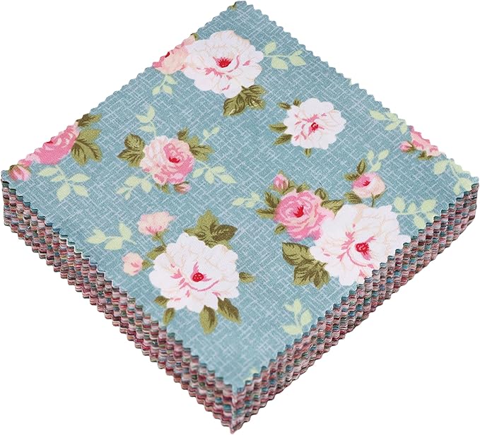 Hanjunzhao 84 Pcs Cotton Fabric Quilt Squares 5x5 inch, Charm Packs for Quilting 5 inch Clearance, 5" Charm Squares - for Quilting, Sewing, Birthday Valentine's Party Decor, and Crafts, Retro Floral