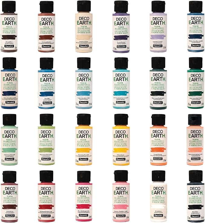 DecoArt DecoEARTH Sustainable Acrylic Paint Set – Starter Set, 24 Bottles (2 fl oz) – Eco-Conscious Paint Made from Recycled Materials for Art & DIY Crafts