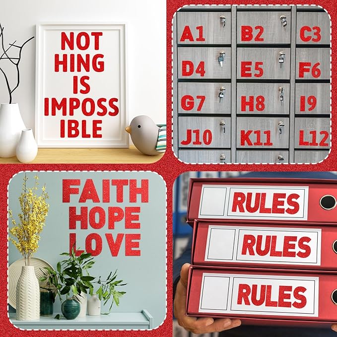 Harloon 232 Pcs 24 Sheets Large Glitter Letter Stickers Big Font Alphabet Letter Self Adhesive Letters Kit Mailbox Stickers for Mailbox Bulletin Boards Classroom Home(Red,2.5 Inch)