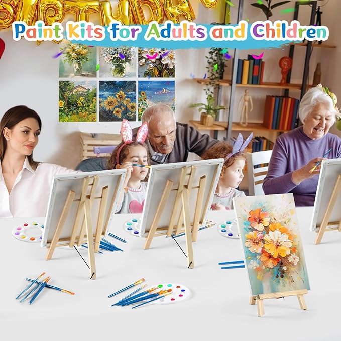 78 Pcs Painting Supplies-6*(16" Easels+11"x14"Stretched Canvases)+60 Brushes+6 Palettes,Paint Set for Paint Parties,Sip and Paint,Couples Painting Kits for Adults, Kids,Students,Artists,Beginner