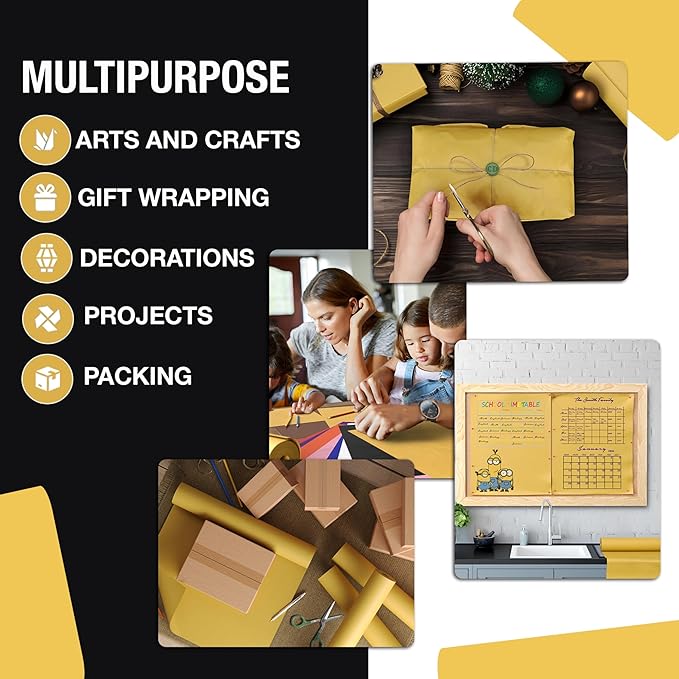Crown Display Yellow Kraft Paper Roll - 17.75" X 1320" (110' Ft) - Colored Paper for Shipping & Crafts
