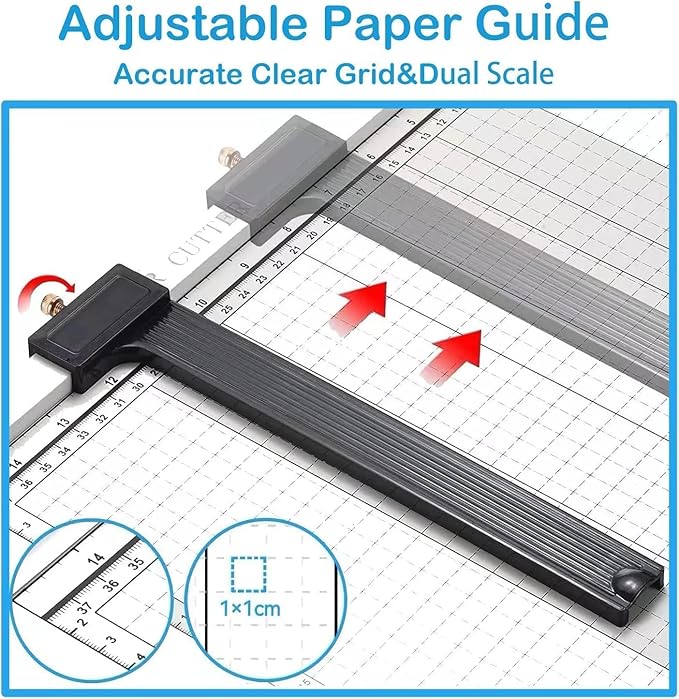 Paper Cutter for Cardstock Heavy Duty 12 inch, 12" Cut Length Guillotine Paper Trimmer for Cardstock Metal Base，for Home Office Classroom School, Pure White