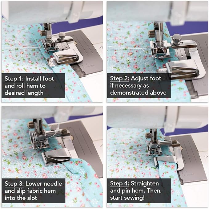 Rolled Hem Presser Foot [6 Sizes] Wide Rolled Hem Foot Set & Narrow Foot Hemmer Set For Brother, Singer & Janome Low Shank Sewing Machines. Hemming Pressure Feet With Distinctive Wide and Narrow Sizes
