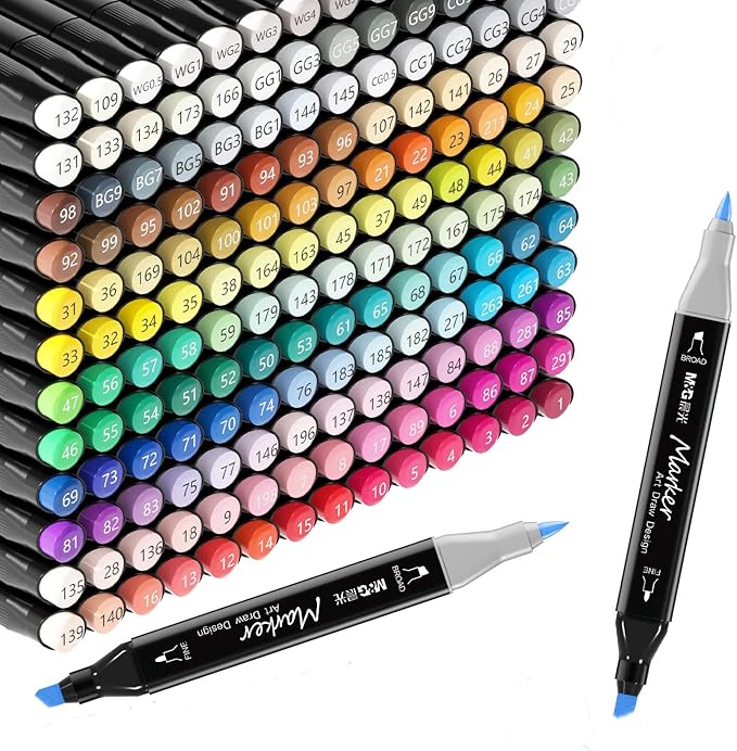 M&G 168 Colors Alcohol Markers, Stocking Stuffers, Christmas gift Dual Tip Markers, Chisel & Fine Alcohol-based Art Marker Set for adult Coloring Illustration