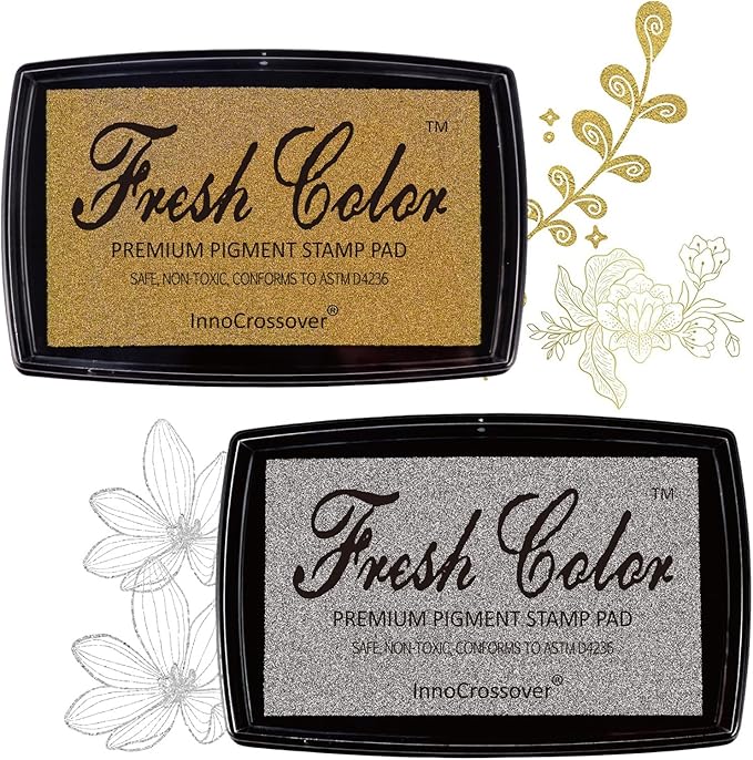 Stamp Pad, Ink Pads for Rubber Stamps, Wedding Card, Wedding Invitation, Stamps for Crafts, Scrapbooking Supplies, Card Making, Embossing Ink, Permanent Ink Pads, Non Toxic, Safe (Gold Ink Pad)