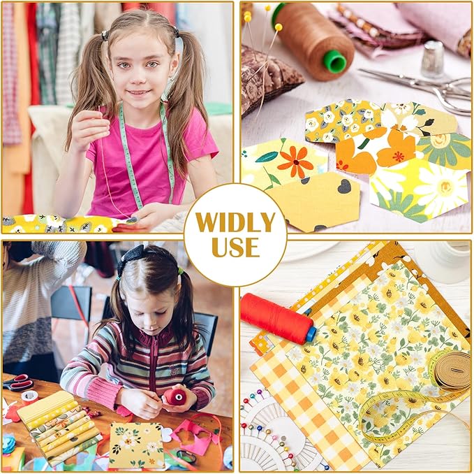 Kinlop 600 Pcs 4 x 4 Inch Cotton Fabric Square Precut Quilting Squares Printed Floral Patchwork Fabric Bundles for DIY Craft Sewing Clothing Accessory(Yellow)